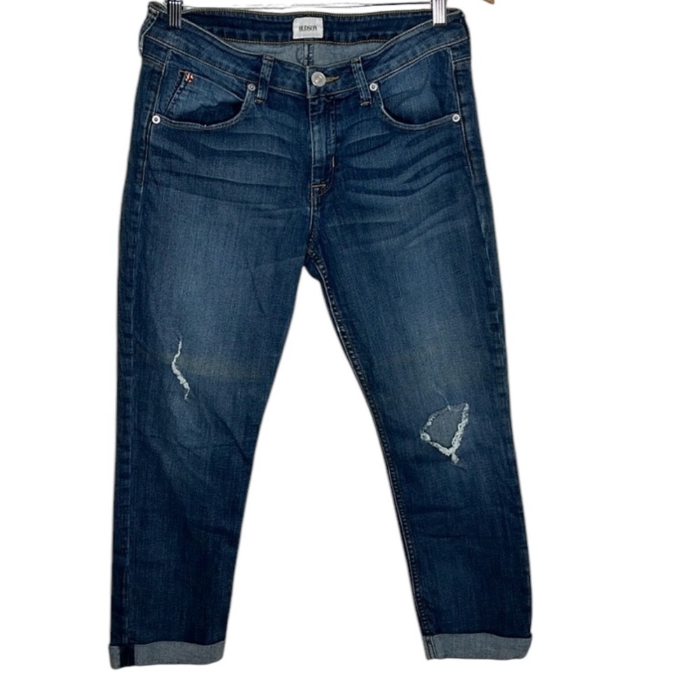 Hudson Bacara Crop Straight Cuffed Distressed Jeans Women Size 30